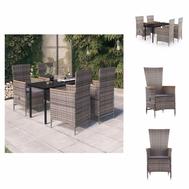 vidaXL Set da pranzo da giardino 5 pezzi con cuscini grigio - Set di mobili da giardino
