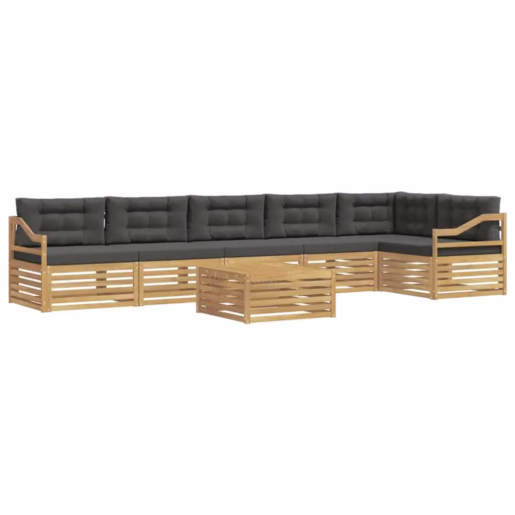 Set di divani da esterno a L con tavolino vidaXL, composto da 7 pezzi in legno di acacia e tessuto resistente ai raggi UV, colori bianco e antracite – 2