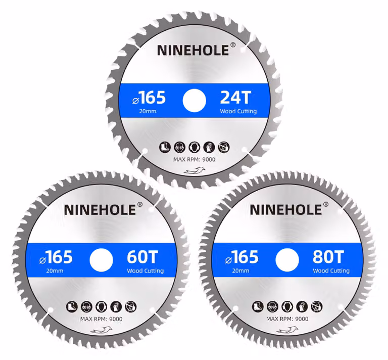 3 lame per sega circolare da 165 x 20 mm, con 24/60/80 denti, adatte per tagliare legno e plastica