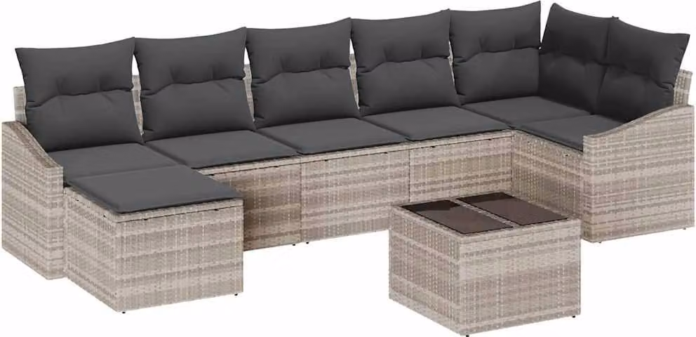 Set Divano da Giardino 8 pcs Grigio chiaro polyrattan