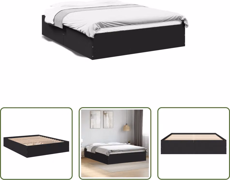 The Living Store Struttura letto nera 150x200 cm in materiale ligneo