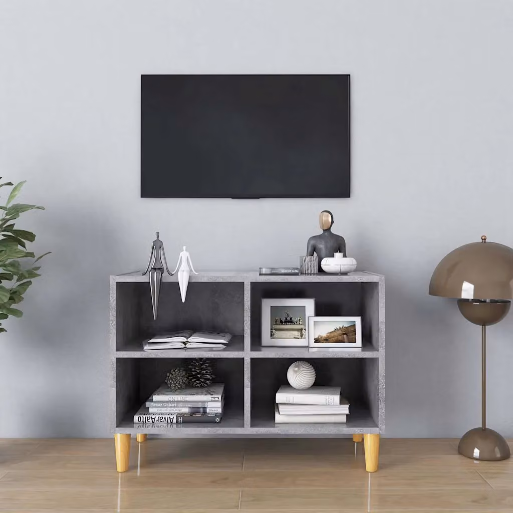 Mobile TV vidaXL in stile scandinavo con gambe in legno massello, colore grigio cemento, L: 69,5 cm, P: 30 cm, H: 50 cm