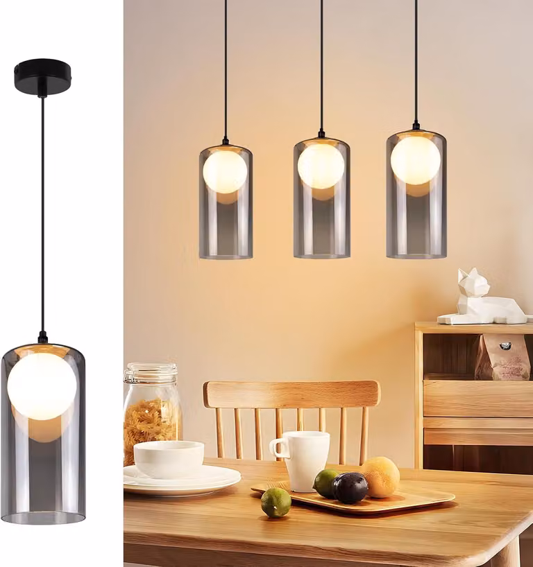 Lampada a sospensione ZMH per tavolo da pranzo, con una luce, colore grigio antracite, lampada a sospensione per tavolo da pranzo, design ovale, attacco G9, regolabile in altezza, ideale per soggiorno e camera da letto