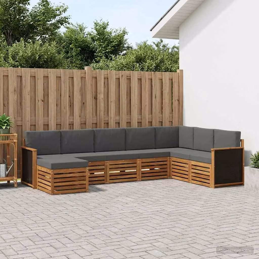 Set di divani da esterno vidaXL 8 pz in legno di acacia con cuscini, beige e antracite