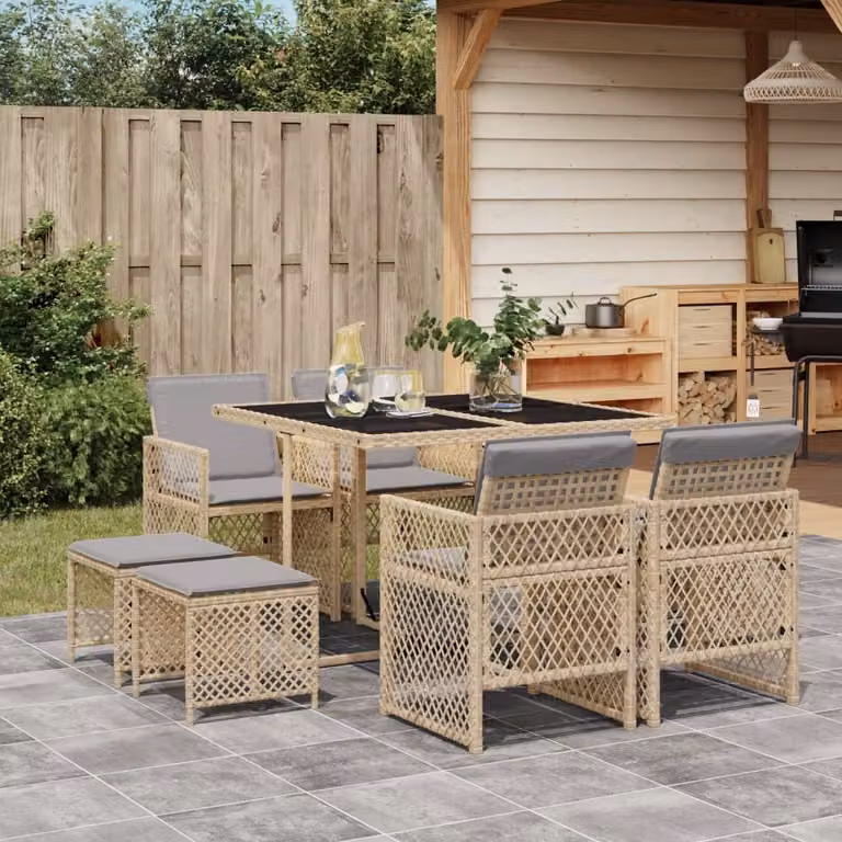 Maison Exclusive - Set da Pranzo da Giardino 9 pz con Cuscini Beige in Polyrattan