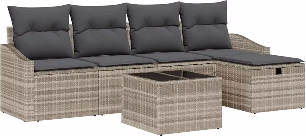 Set di divani con cuscino Grigio chiaro polyrattan