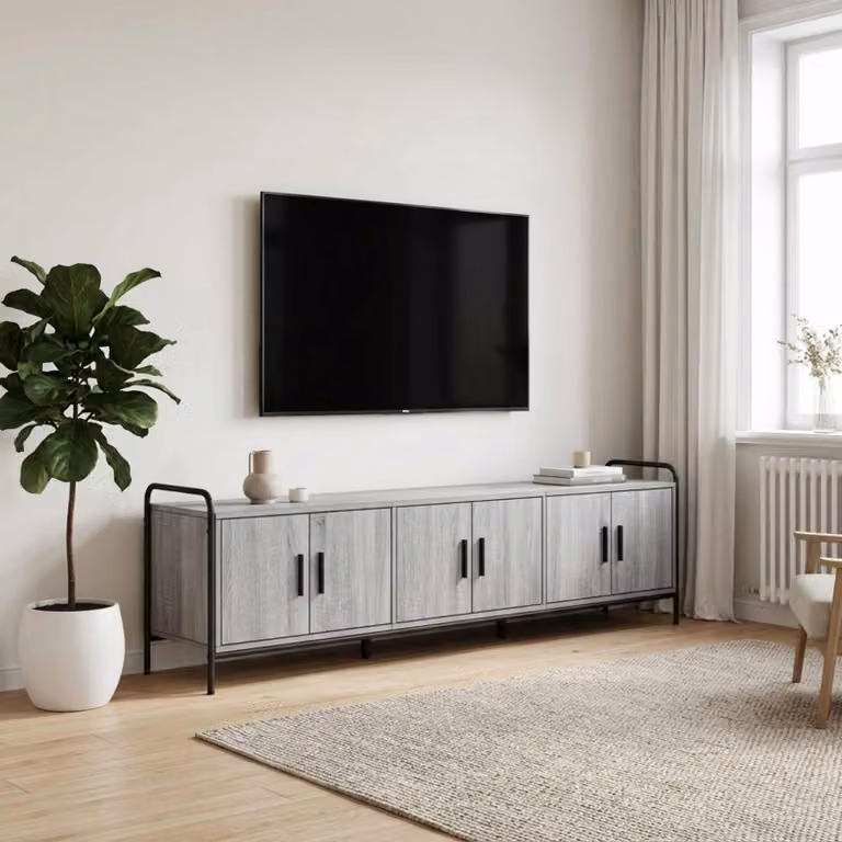 Mobile TV vidaXL moderno in legno e metallo grigio L 146 cm x P 33 cm x H 50 cm