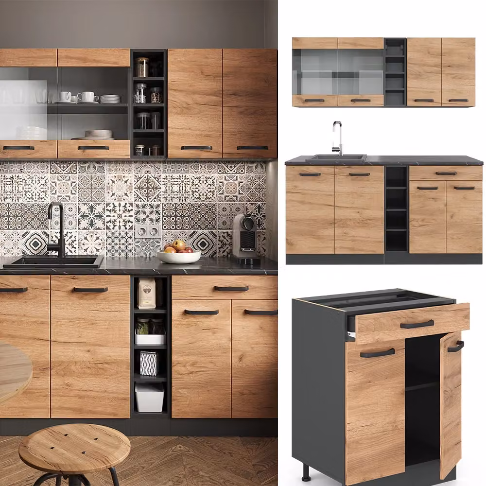 Cucina completa moderna Vicco R-Line in rovere dorato e antracite, larghezza: 160 cm, senza piano di lavoro – 2