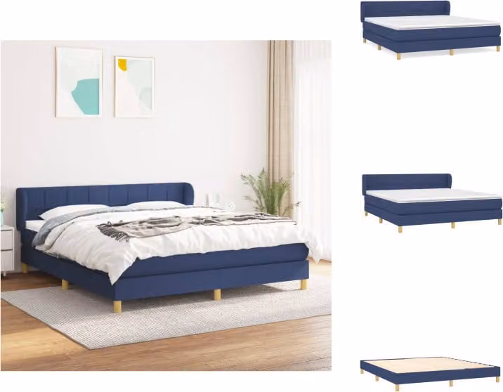 vidaXL Letto a molle con materasso blu 160x200 cm in tessuto - Letti & strutture letto