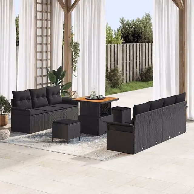 Set Divano da Giardino 10 pz 9-Numero di posti Nero 3364044
