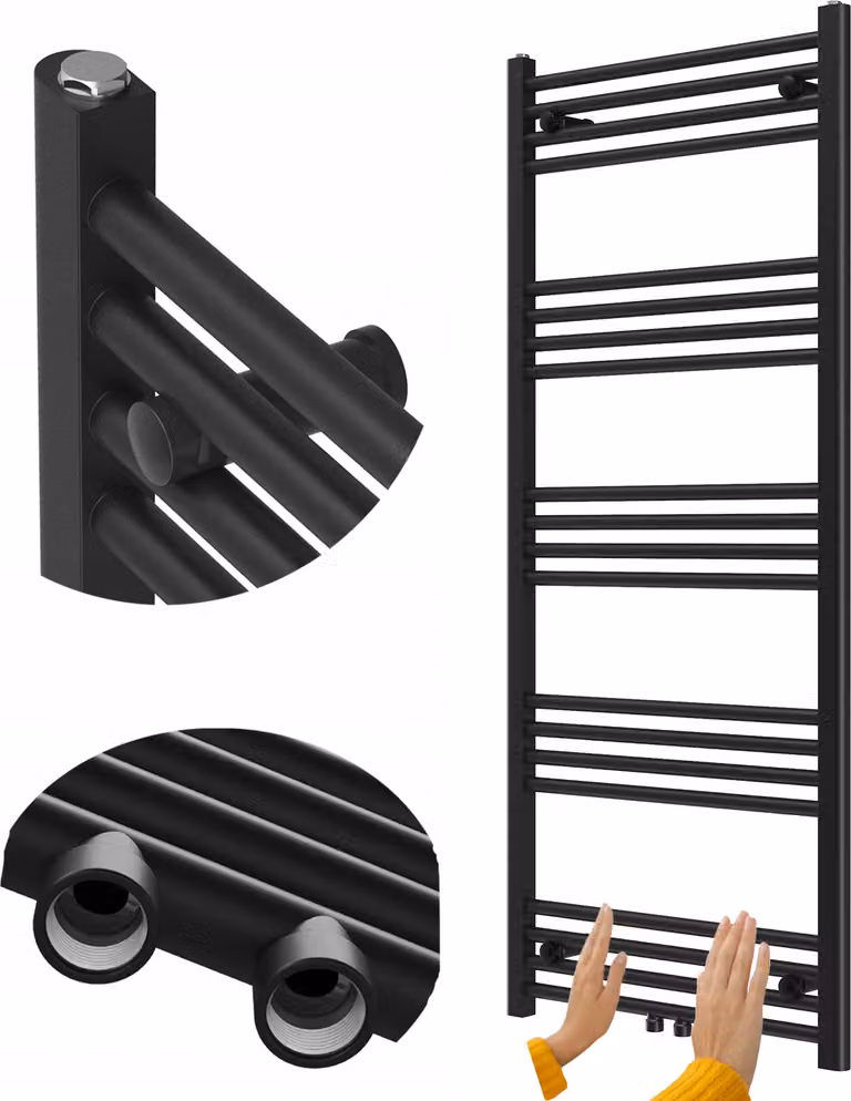 Granitan - Termoarredo bagno - Scaldasalviette 140x60 cm - Radiatore nero - portasciugamani - RAVEN