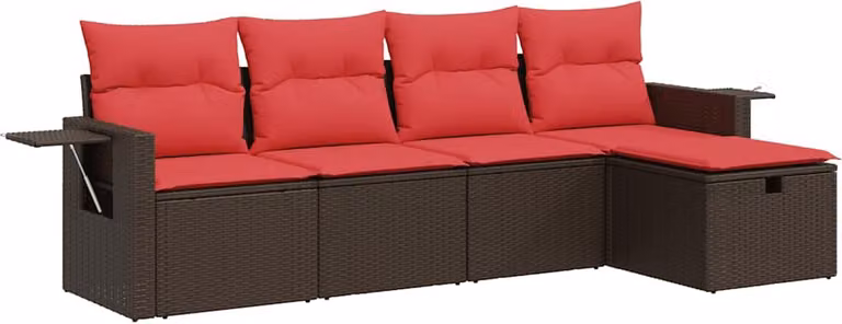 Set Divano da Giardino 5 pz con Cuscini Marrone in Polyrattan