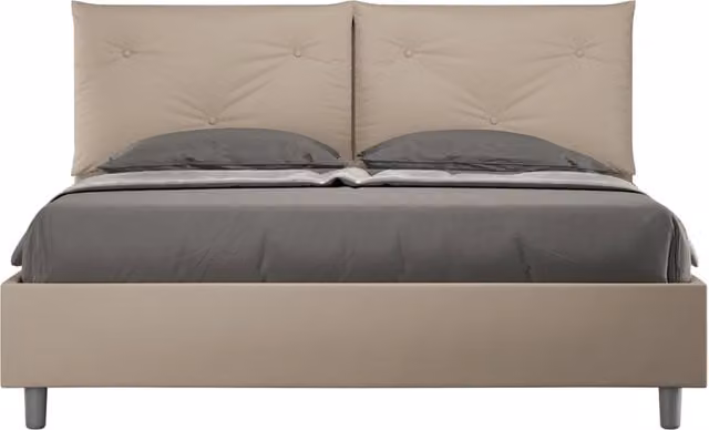 Letto Matrimoniale Appia Giordanoshop con Contenitore e Rete a Alzata Imbottito in Similpelle Beige L/P/H: 160 x 200 x 110 cm