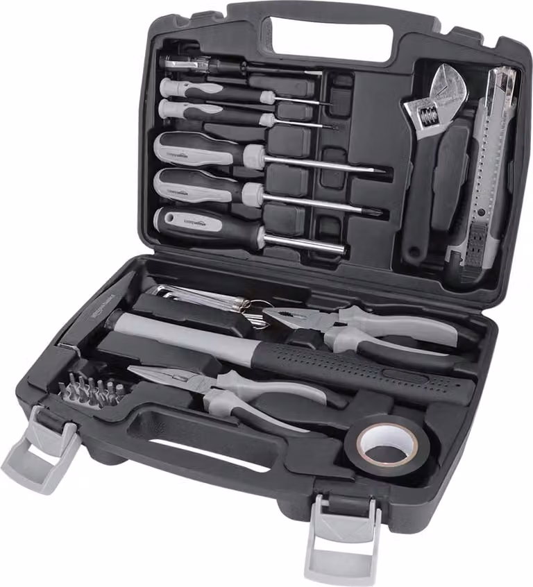 Set di utensili per la casa Amazon Basics, lega d'acciaio, 32 pezzi, nero/grigio