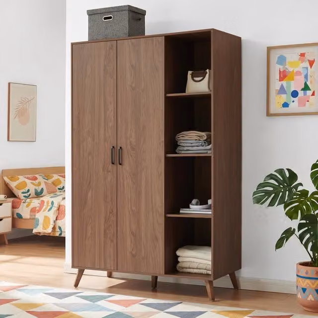 Armadio Guardaroba Norg con 2 Ante e 8 Scomparti 191x120x52 cm - Effetto Noce [en.casa]