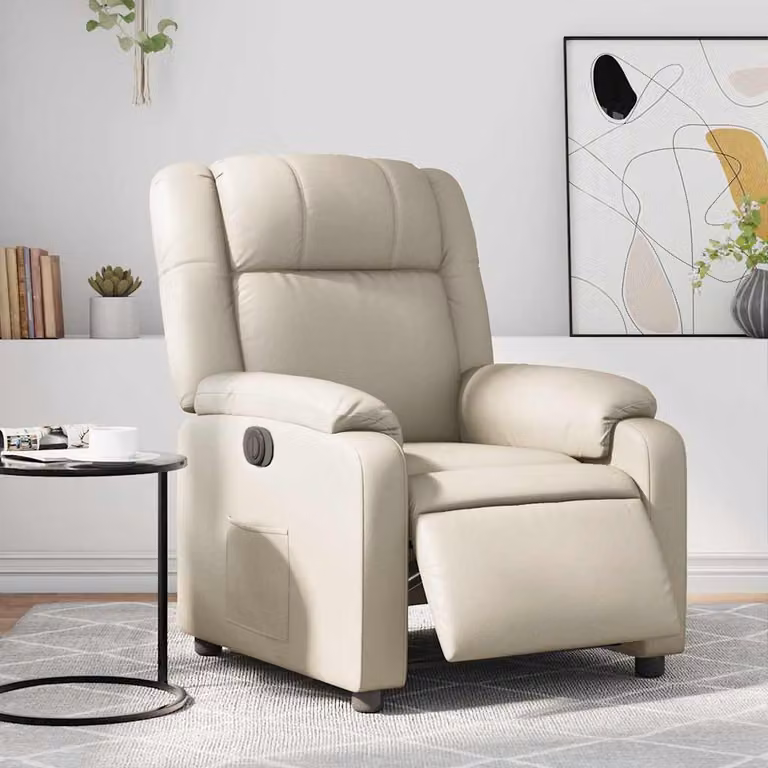 Poltrona Reclinabile Elettrica vidaXL in Similpelle Beige con Braccioli e Struttura in Legno e Metallo