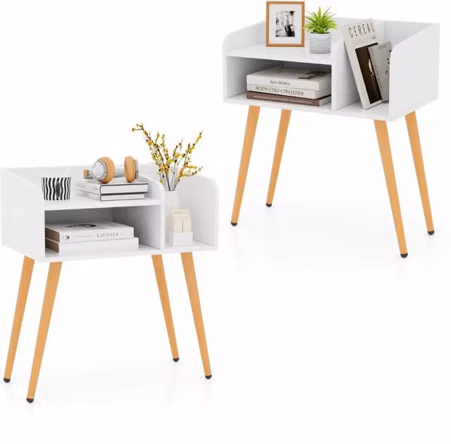 Set di 2 comodini moderni a 2 ripiani 50 x 32 x 58 cm con vano portaoggetti aperto realizzati in legno ingegnerizzato bianco naturale 20_0012521