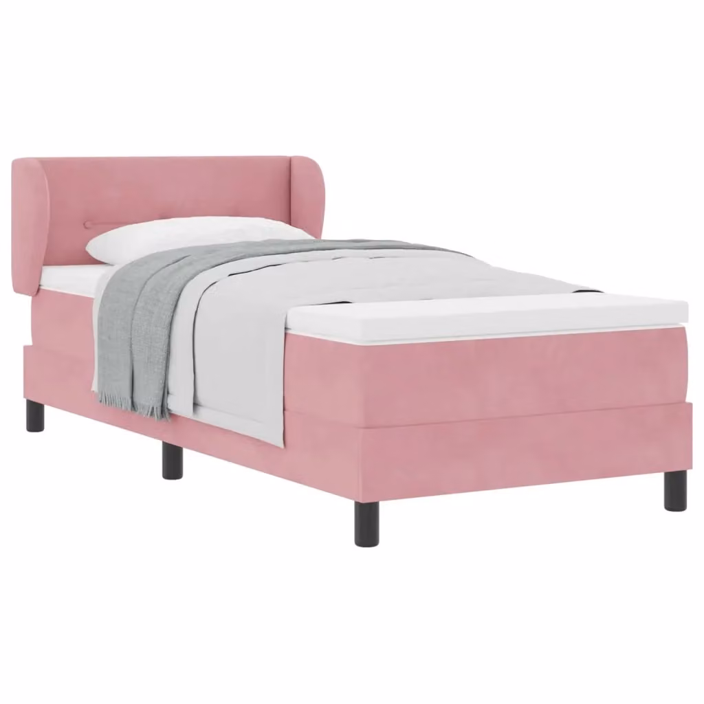 Letto a molle con testiera in velluto rosa vidaXL L/P: 100 x 200 cm – 2