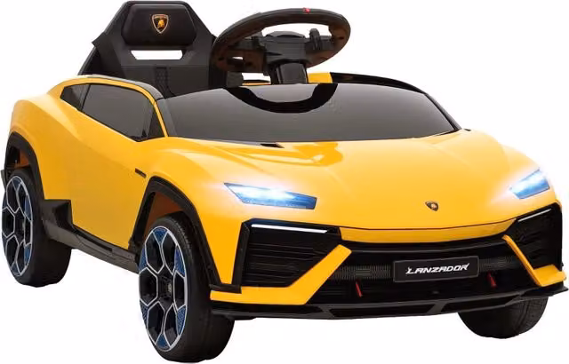 Auto elettrica per bambini 12V, 2 motori, telecomando 2,4 GHz, clacson, LED, musica, 101,5x49x43 cm, gialla