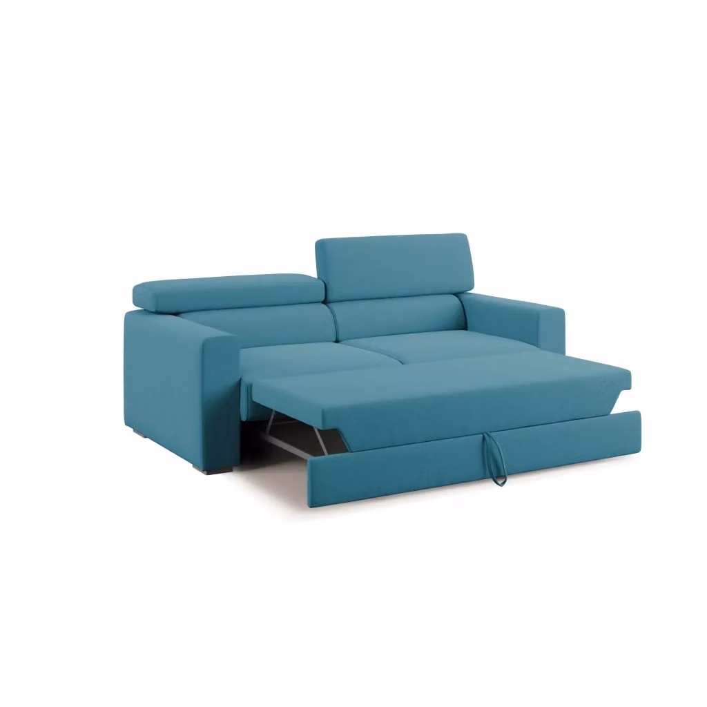 Divano Dylan Divani.Store con pouf estraibile e funzione letto, colore azzurro, Larghezza: 158 cm – 2