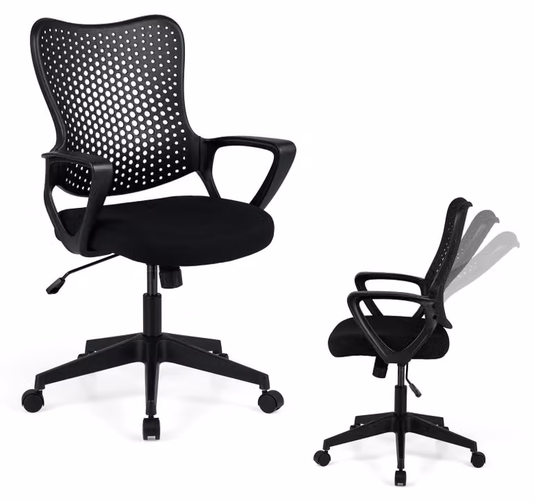 Sedia da ufficio KOMFOTTEU, sedia girevole regolabile in altezza con rotelle, sedia da lavoro con schienale e braccioli, sedia da computer ergonomica con seduta imbottita, sedia da scrivania per studio, ufficio