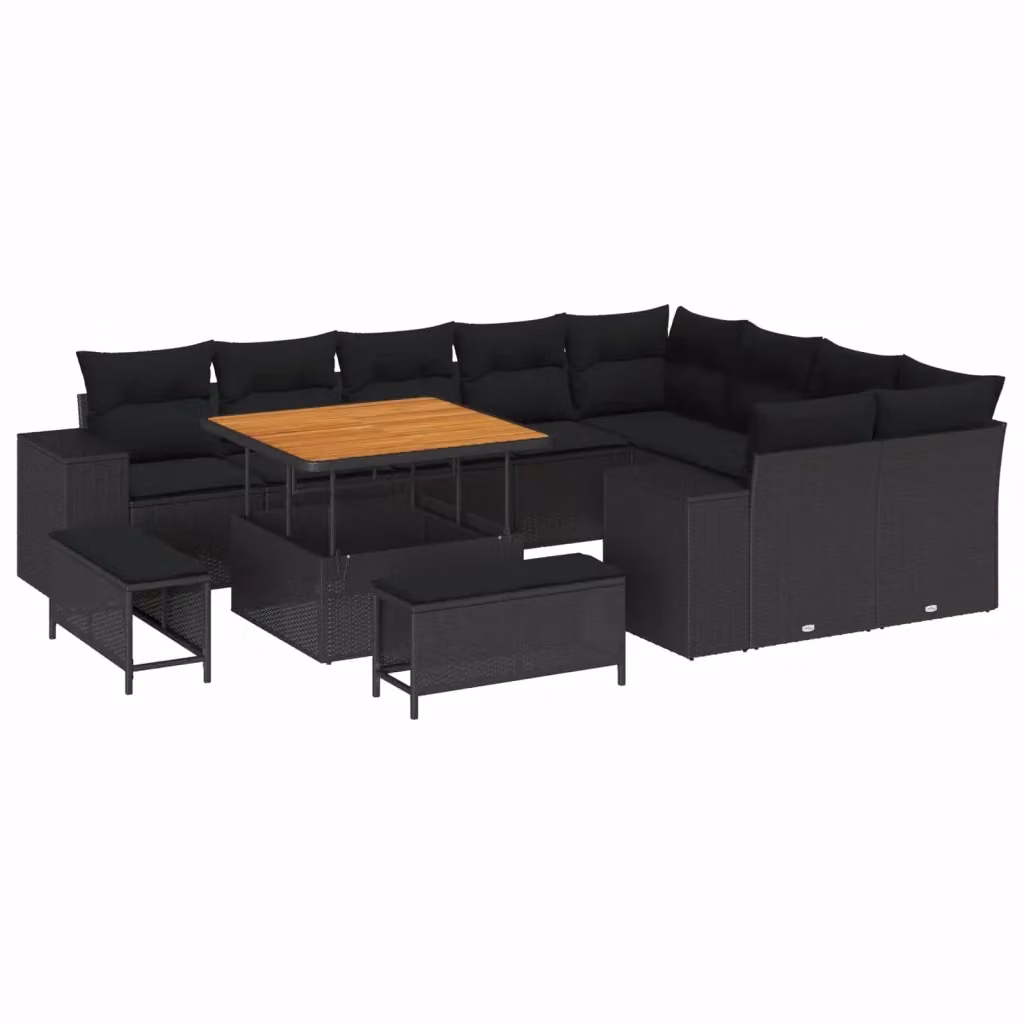 Set Divano da Giardino Moderno vidaXL a Forma di L con 12 Pezzi, Colore Nero, in Polyrattan e Metallo con Cuscini Inclusi – 2