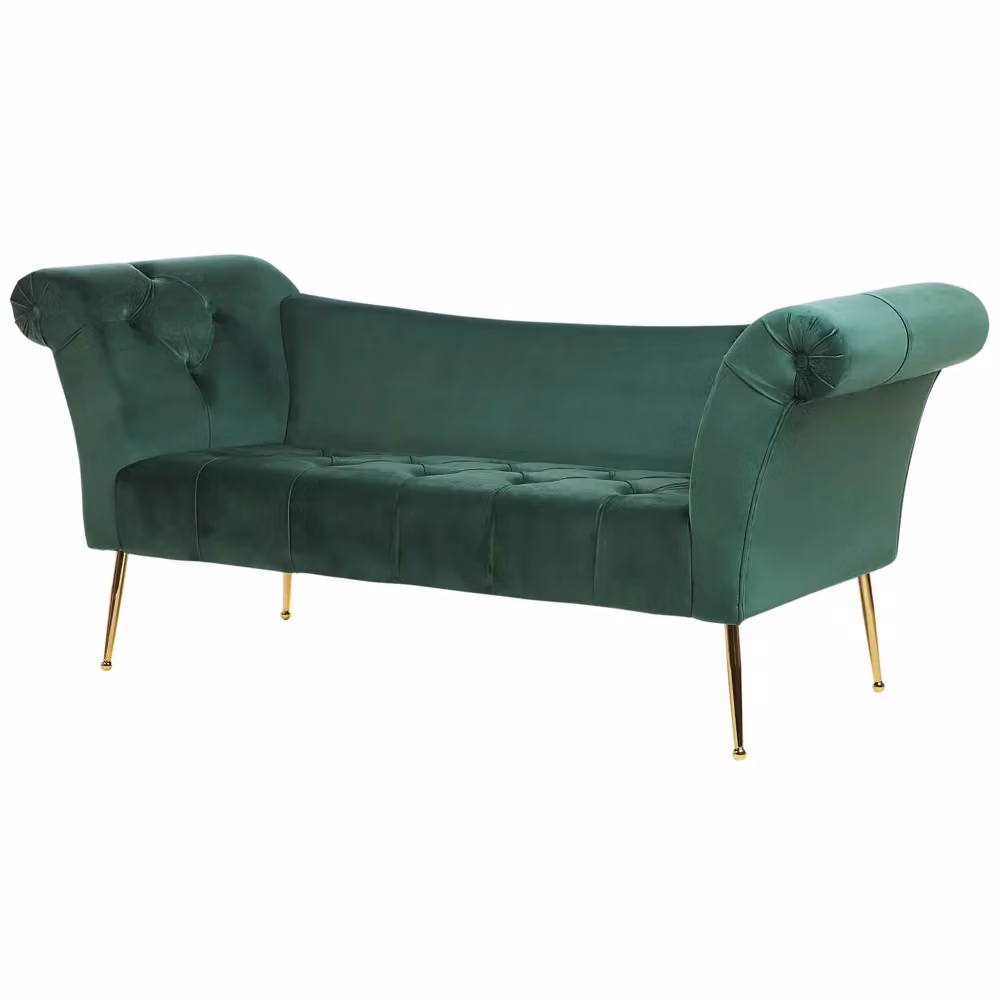 Chaise longue BELIANI in velluto verde con gambe in legno in stile scandinavo L: 175 cm, P: 70 cm, H: 76 cm – 2