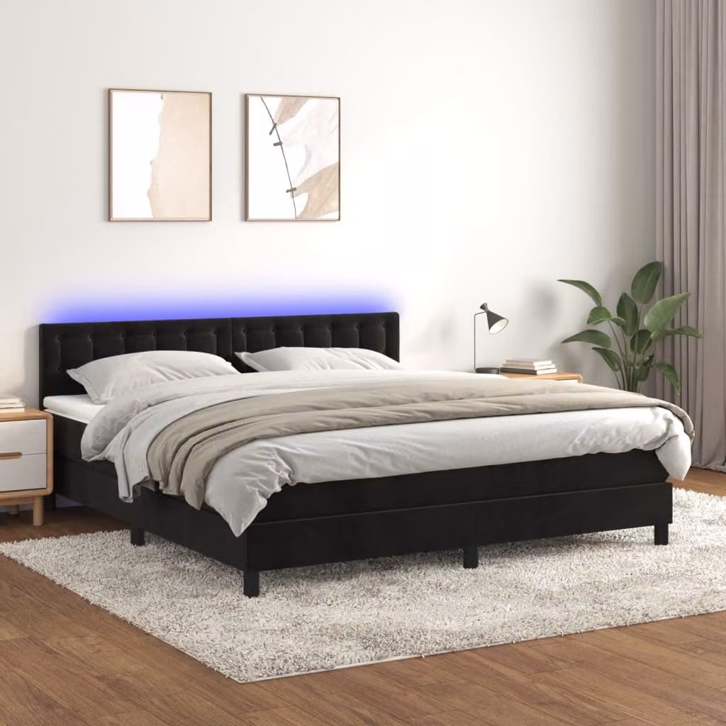 Maison Exclusive - Letto a Molle con Materasso e LED Nero 160x200 cm in Velluto