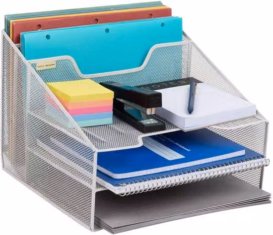 Organizer da ufficio in metallo con porta-documenti verticale, cassetti porta-fogli, bianco, 31,5 cm di lunghezza x 29,5 cm di larghezza x 24 cm di altezza