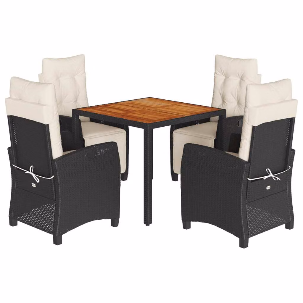 Set da Pranzo da Giardino 5 pz Nero con Cuscini in Polyrattan