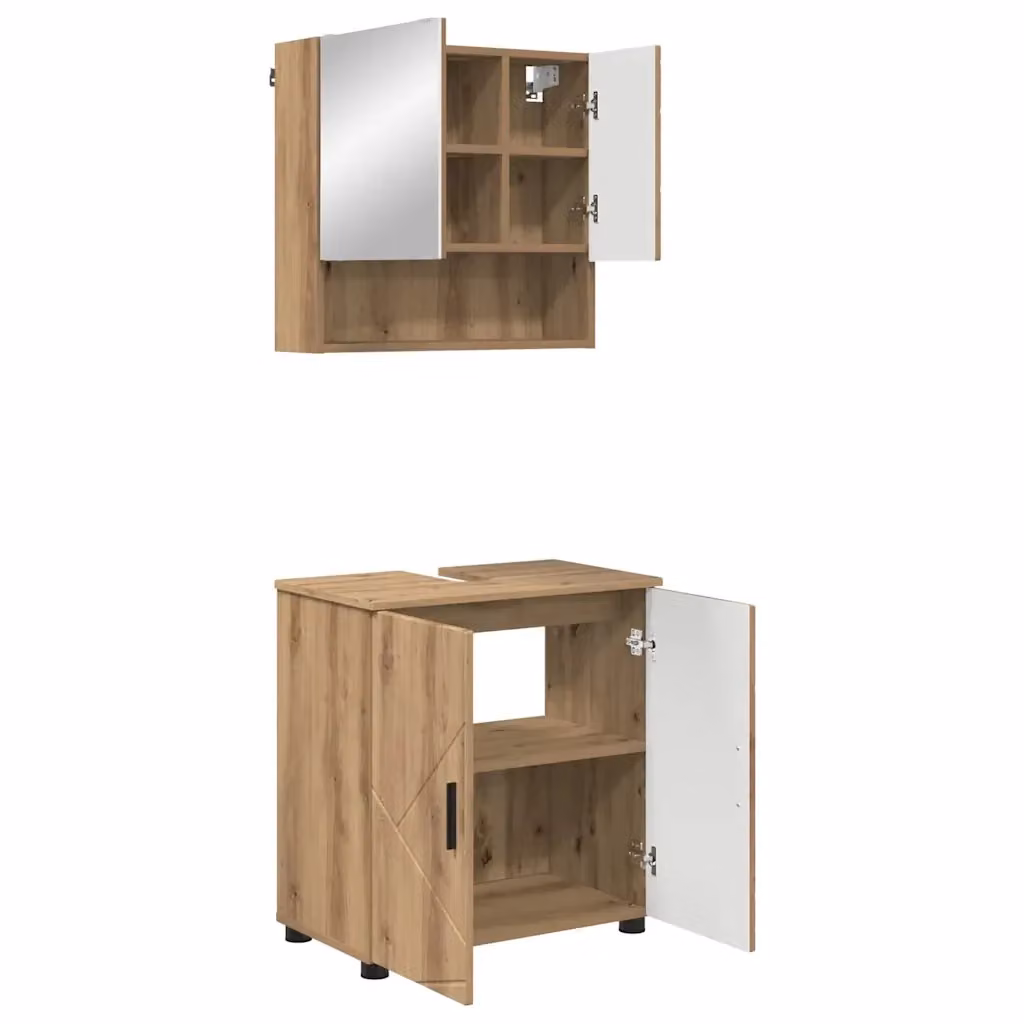 Set di mobili per il bagno vidaXL 2 pezzi in rovere marrone con mobile lavabo e armadietto con specchio – 2