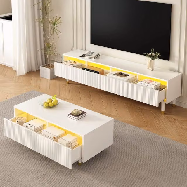 Tavolino da caffè MINIMAL bianco e oro con piano ondulato e cassetti, L: 50 cm, P: 40 cm, H: 24,5 cm