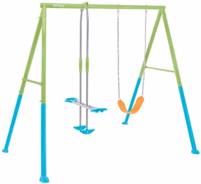 Intex 44120 Set di Altalene per Area Giochi a 2 Posti in Acciaio Galvanizzato, L/P/H: 249 x 249 x 203 cm, Blu Verde Multicolore