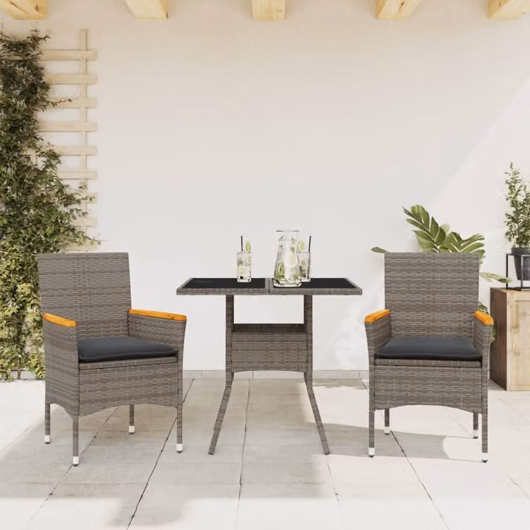 Maison Exclusive - Set da Pranzo da Giardino 3pz con Cuscini in Polyrattan e Vetro