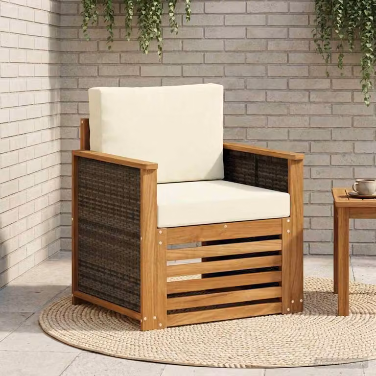 Divano centrale da esterno moderno vidaXL in legno di acacia color naturale con cuscini beige