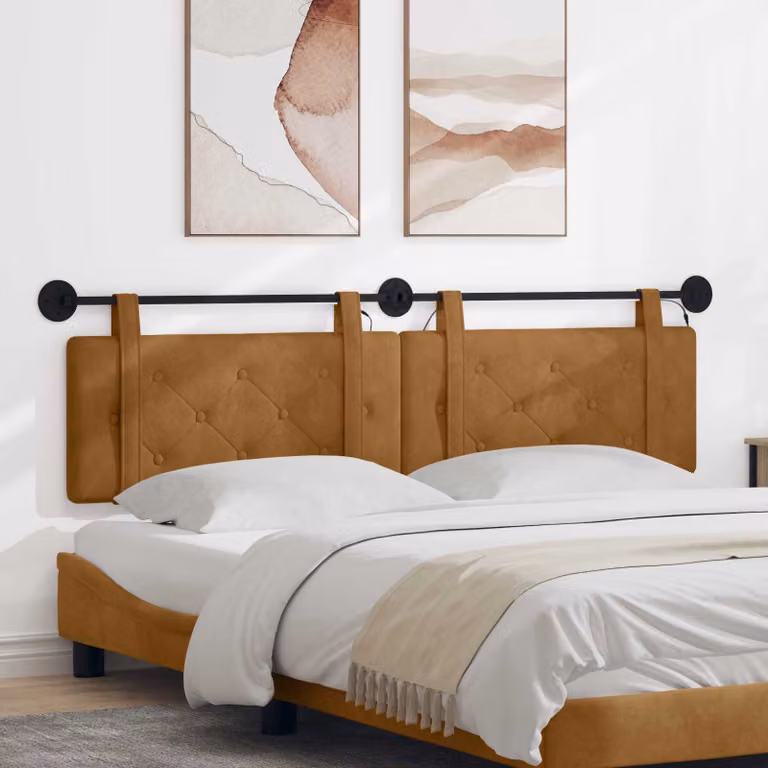 vidaXL Testiera per letto sospesa in velluto marrone con luce LED integrata L: 170 cm, H: 55 cm, P: 5 cm