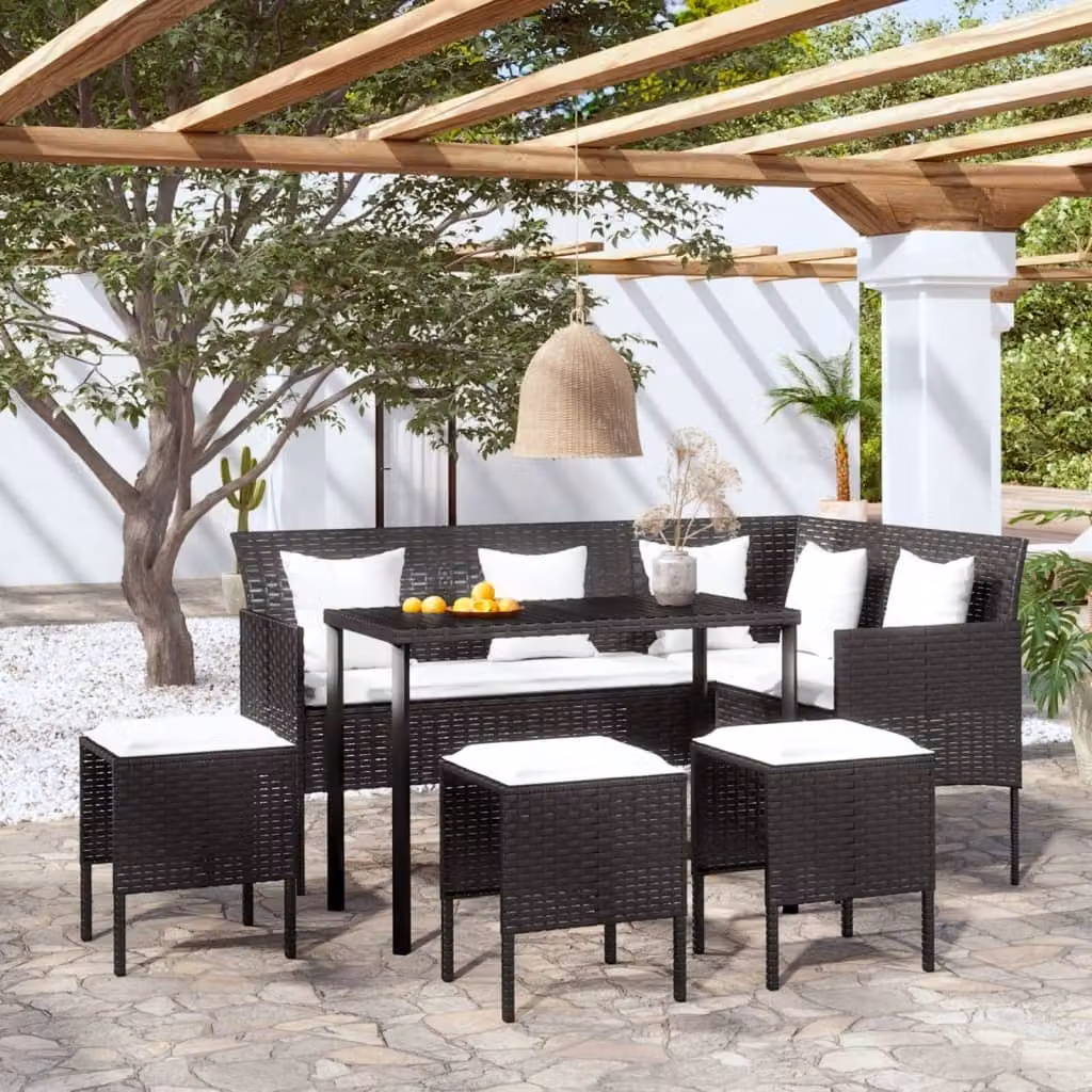 vidaXL Set di divani a L con cuscini in poly rattan nero - Set di divani - Set di divani - Set di divani da giardino - Set di divani da giardino