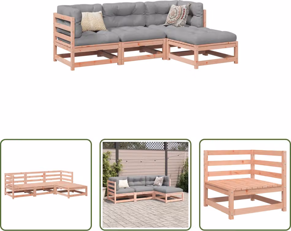 The Living Store Set di divani da giardino 4 pezzi in legno massiccio di abete Douglas