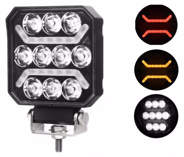 Lampada a LED universale ad alta potenza, luce alogena bianca + luci di posizione rosse e arancioni, 15 W, 1500 lm, 12 V–24 V, omologazione E