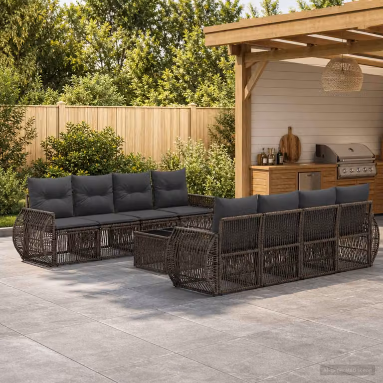 Set Divano da Giardino Moderno vidaXL in Polyrattan Grigio con 9 Pezzi e Cuscini Inclusi