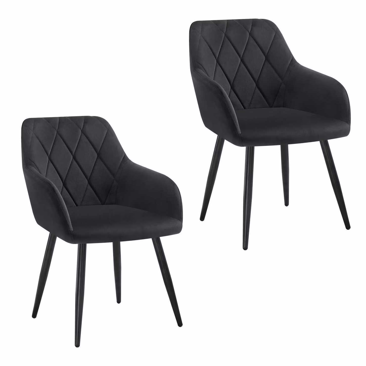 WOLTU Set di 2 sedie per sala da pranzo con schienale a braccioli, sedia per sala da pranzo con rivestimento in velluto, comoda sedia imbottita, sedia da cucina con gambe in metallo nero