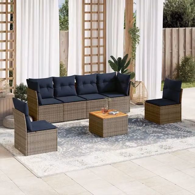 Set Divani da Giardino 7 pz con Cuscini Grigio in Polyrattan 3255886