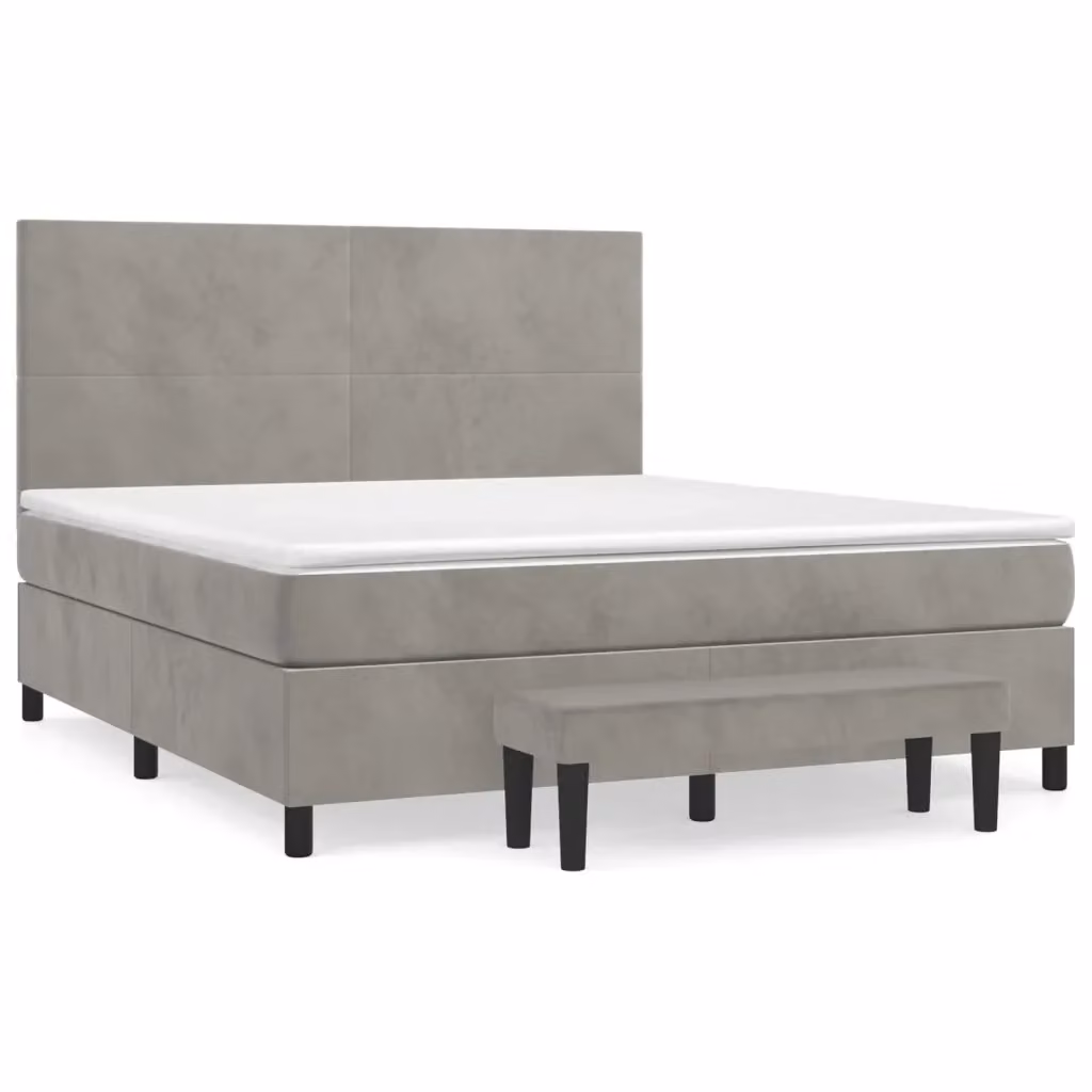 vidaXL Giroletto a Molle con Materasso Ibrido in Velluto Grigio Chiaro L/P/H: 160 x 200 x 128 cm – 2