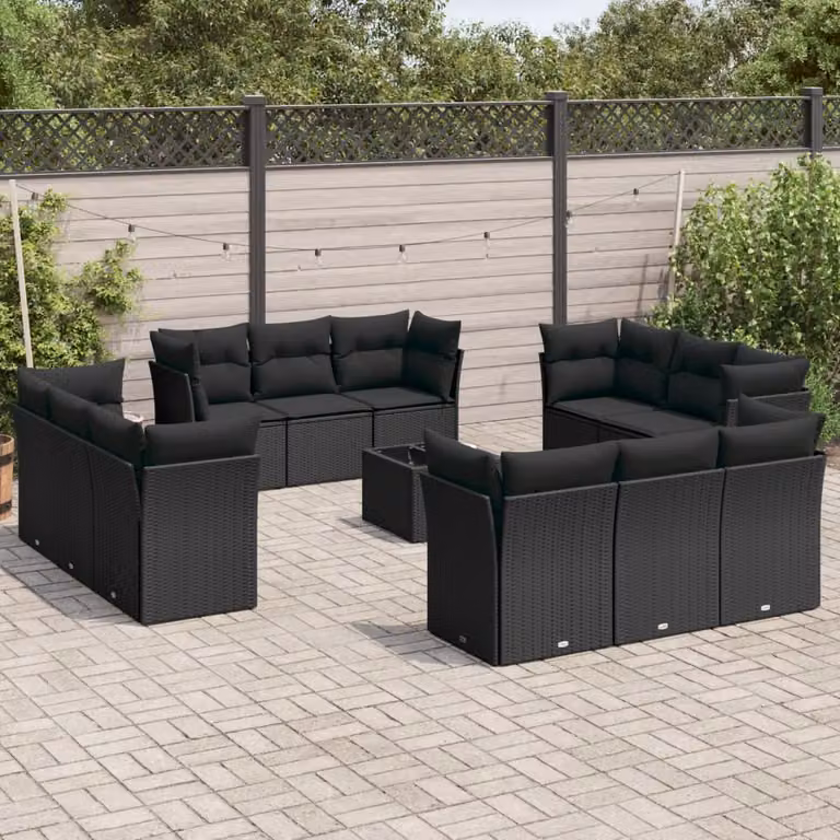 vidaXL Set Divani da Giardino a L con Cuscini e Tavolino da Esterno Nero in Polyrattan e Acciaio