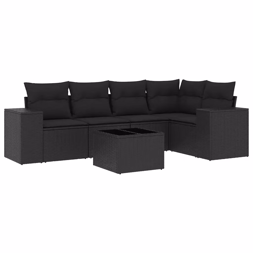 Set Divano da Giardino vidaXL 6 pz in Polyrattan Nero con Cuscini e Tavolino – 2