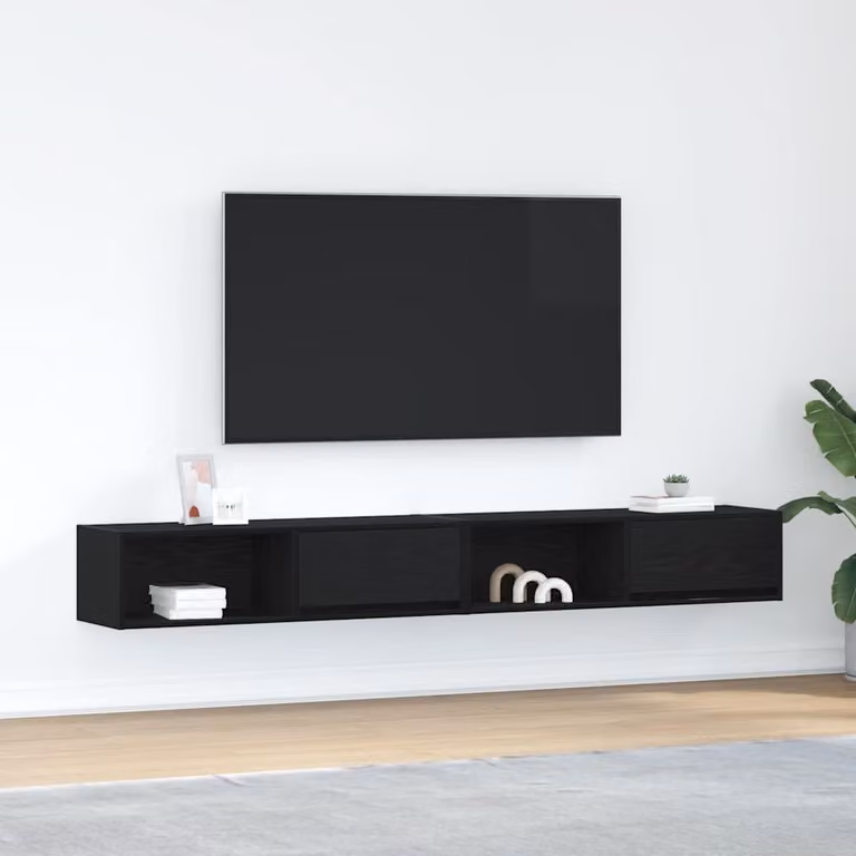 Set di 2 mobili TV moderni vidaXL in legno multistrato, colore nero, da appendere a parete, L 100 x P 31 x H 25,5 cm