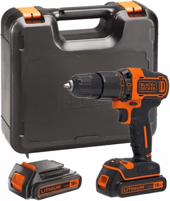 Kit Trapano Avvitatore a Percussione Black+Decker BDCHD 18 S 2KA Nero con 2 batterie ricaricabili e accessori