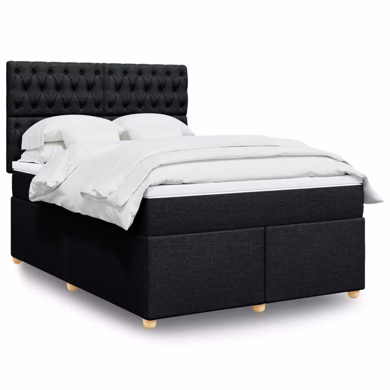 vidaXL Giroletto a Molle con Materasso Nero in Tessuto L/P/H: 140 x 190 cm