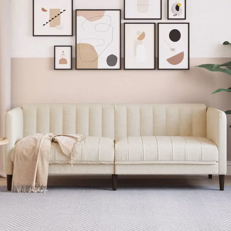 Divano a 2 posti moderno vidaXL in tessuto beige con struttura in legno massiccio L: 176 cm, P: 76,5 cm, H: 74,5 cm