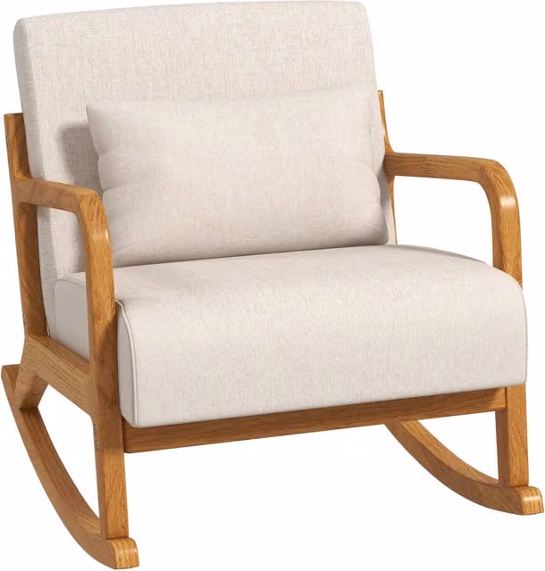 Sedia a dondolo stile retro ¨C Xylo ¨C legno gomma beige marrone 64,5x92x81,5 cm